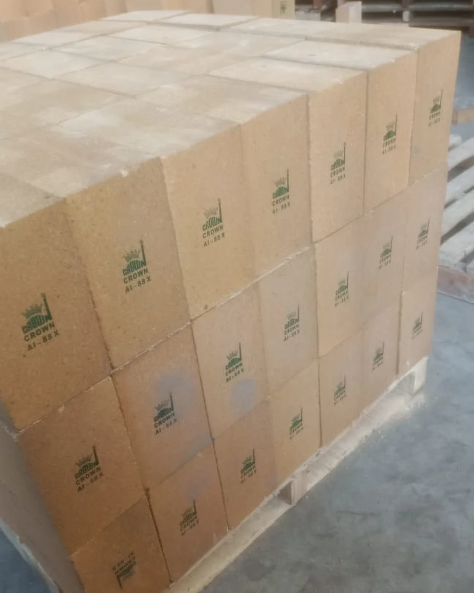 Angled view of a stacked pallet of Crown AI-88X hearth blocks