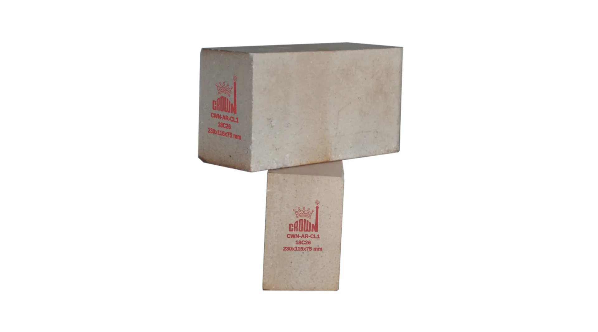 Two Crown CWN-AR-CL1 acid resistant bricks, each with the red Crown stencil