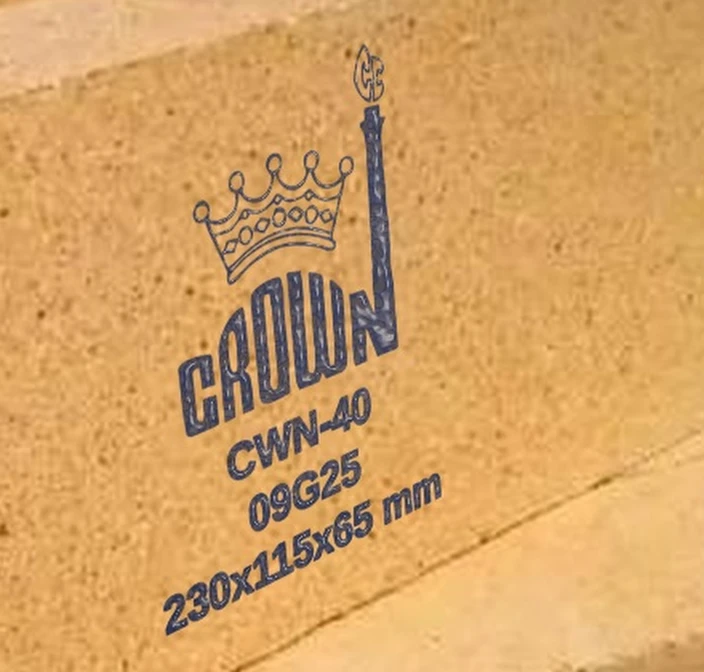 Close-up of the dark blue Crown stencil on a CWN-40 fireclay brick