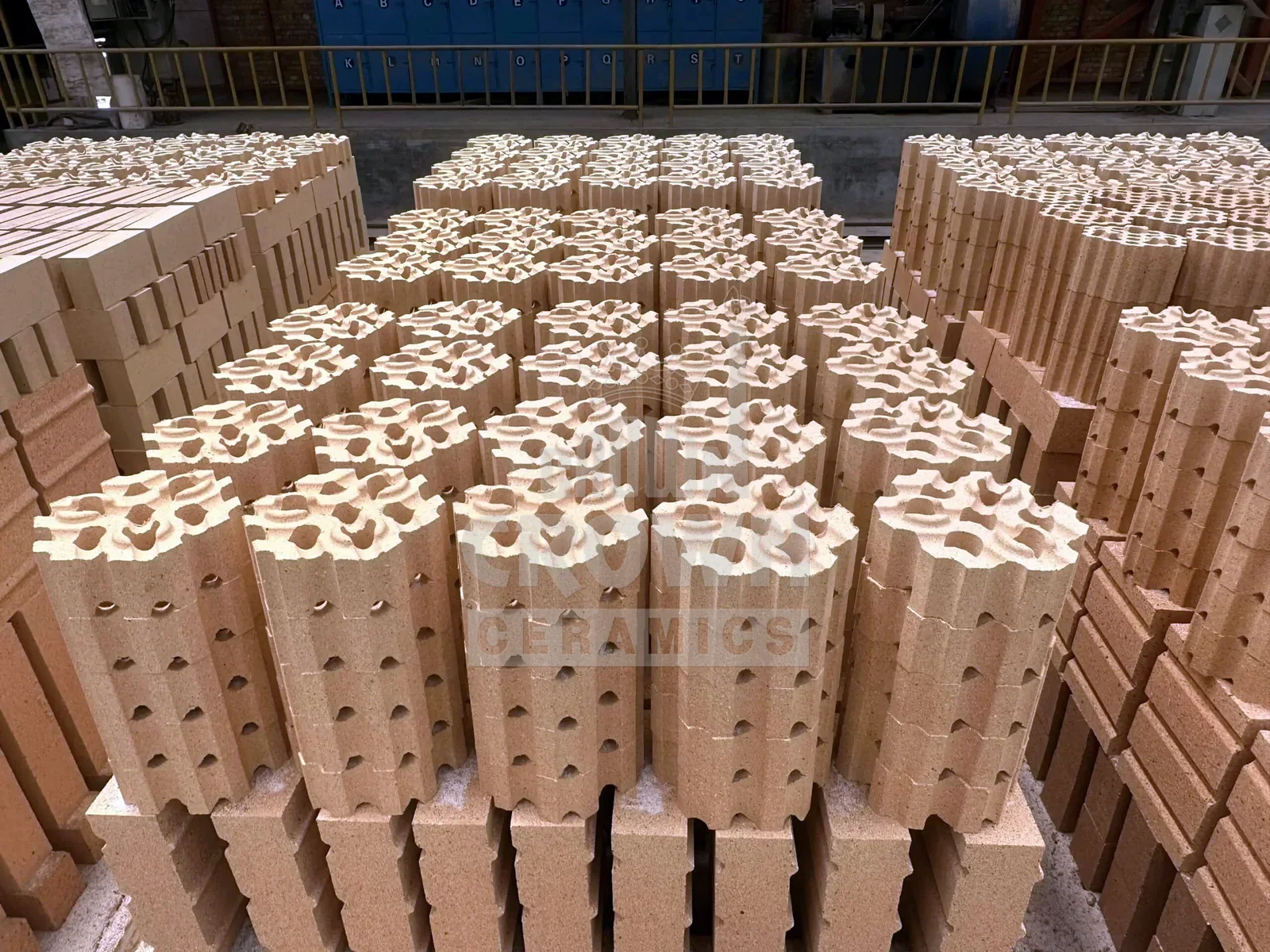 Stacked Crown checker bricks ready for dispatch