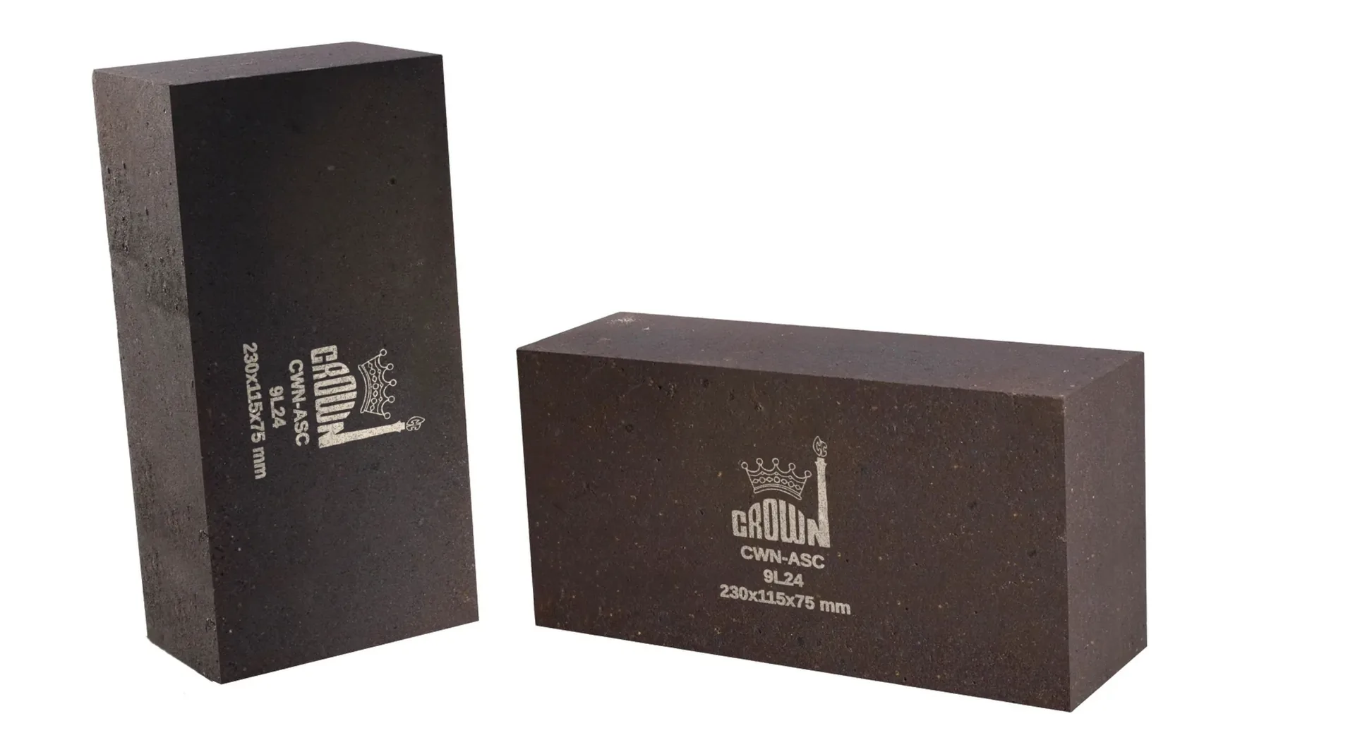 Two Crown CWN-ASC chemically bonded alumina-SiC bricks with the off-white Crown stencil