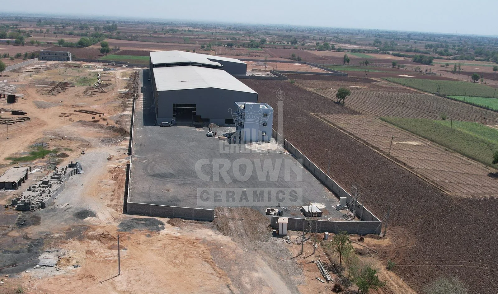 Crown Ceramics works: main shed, office block and dispatch yard