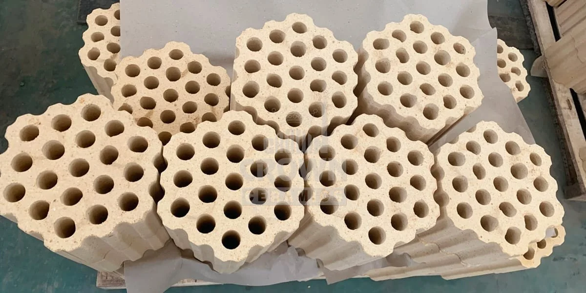 Stacked 19-hole checker bricks ready for dispatch