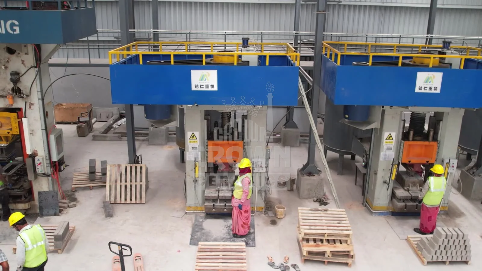 Brick presses on the shop floor