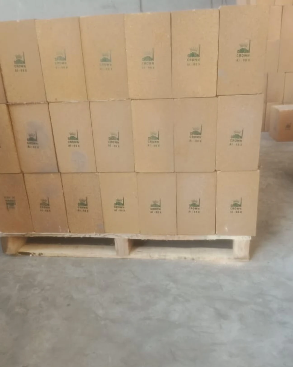 Front view of a pallet of Crown AI-88X hearth blocks, three courses high